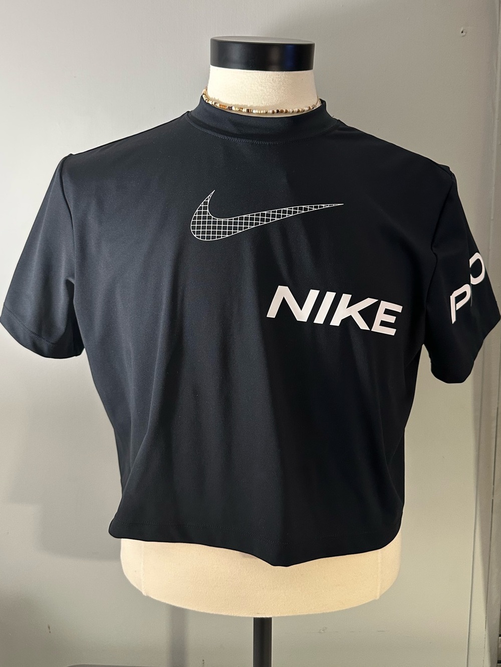 Nike Black Crop Tee with White Swoosh and Logo